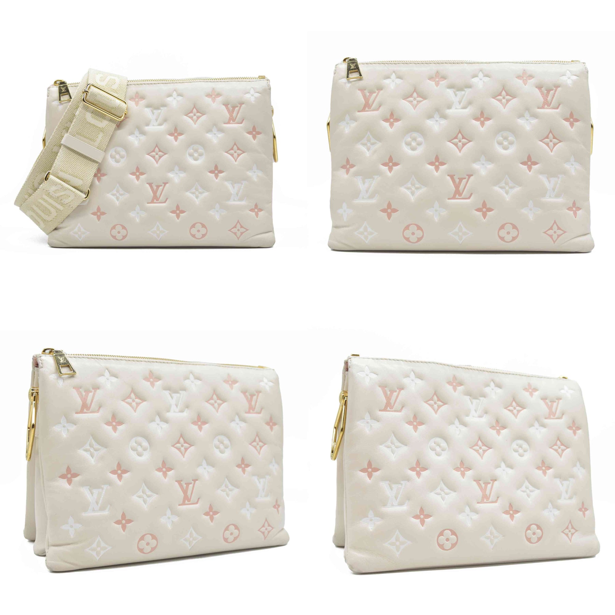 $5100 Louis Vuitton Lambskin Embossed Monogram Coussin PM Natural Creme 2023