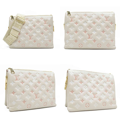 $5100 Louis Vuitton Lambskin Embossed Monogram Coussin PM Natural Creme 2023