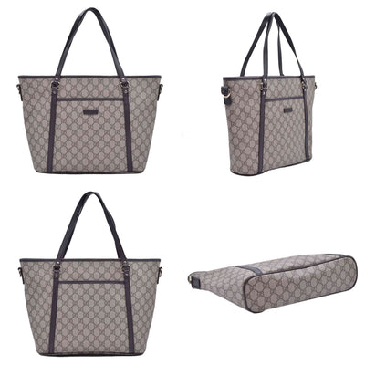 $1350 Gucci GG Supreme Monogram Medium Zippered Tote Dark Brown CONSIGNMENT 10021244