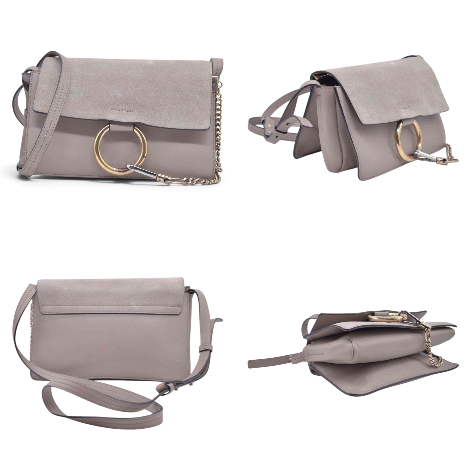 $1950CHLOE Faye Medium Suede Leather Shoulder Bag Taupe CONSIGNMENT 10021511