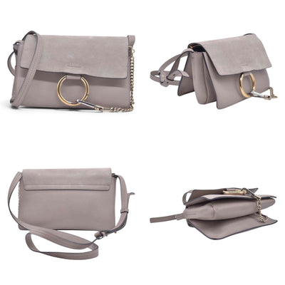 $1950CHLOE Faye Medium Suede Leather Shoulder Bag Taupe CONSIGNMENT 10021511