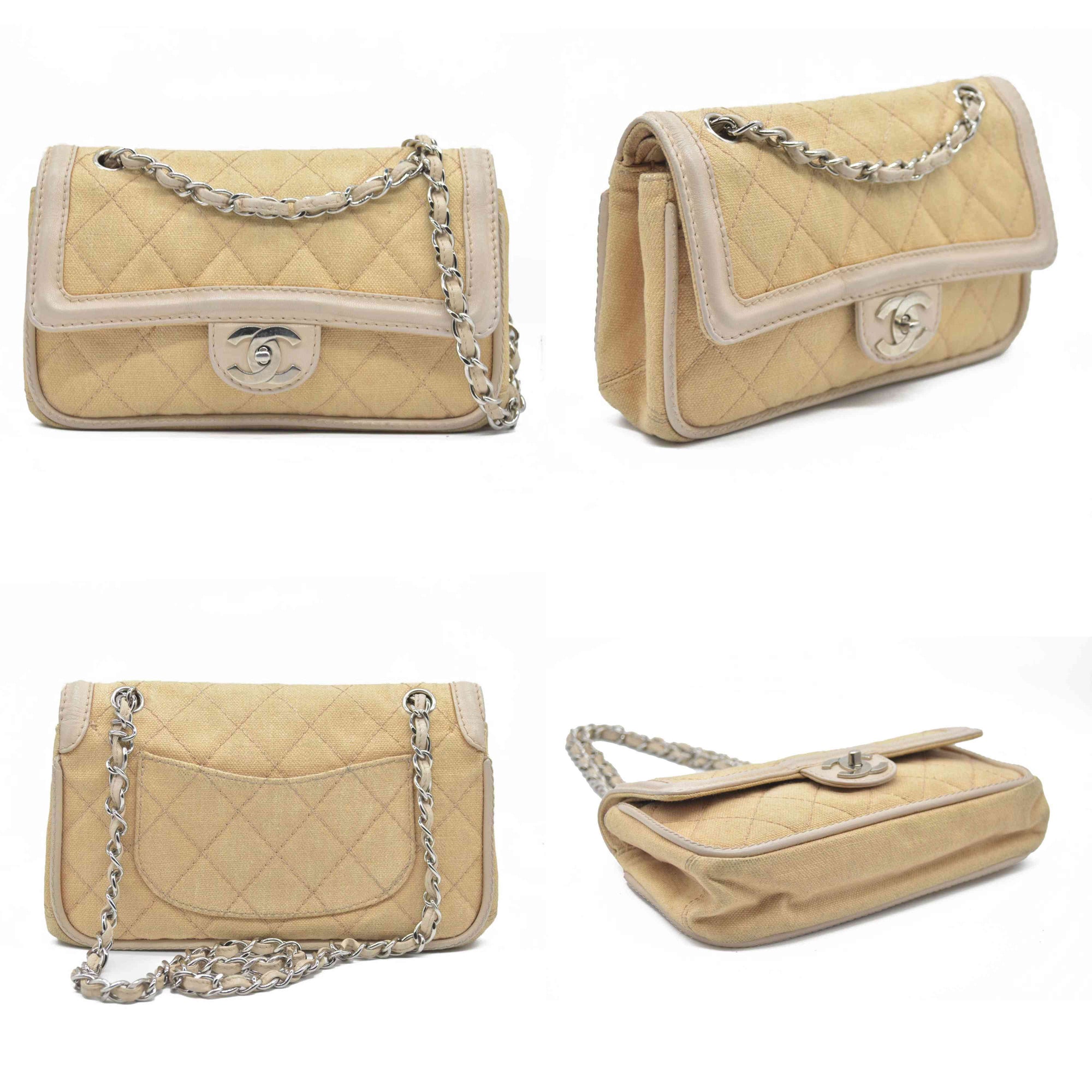 $2900 CHANEL 2006-2008 Medium Classic Lambskin Trimmed Canvas Line Double Flap shoulder bag