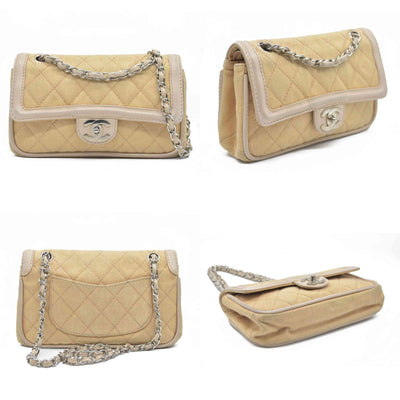 $2900 CHANEL 2006-2008 Medium Classic Lambskin Trimmed Canvas Line Double Flap shoulder bag
