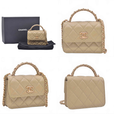$3450 2021 Chanel Lambskin Quilted Chain Top Handle Clutch With Chain Sage Green 10021371