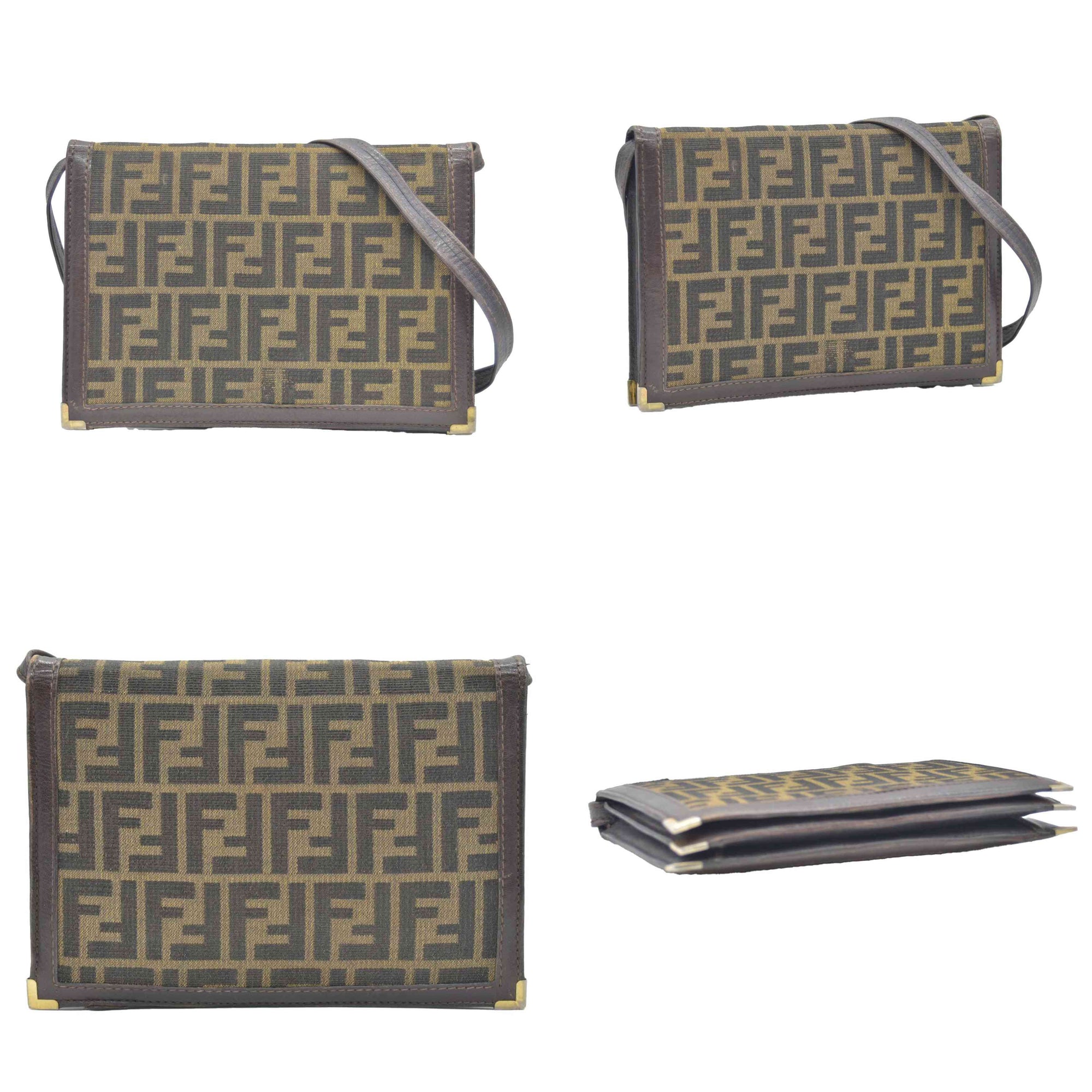 $2250 CONSIGNMENT FENDI Zucca Flap Clutch with Strap