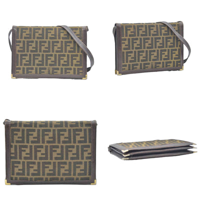 $2250 CONSIGNMENT FENDI Zucca Flap Clutch with Strap