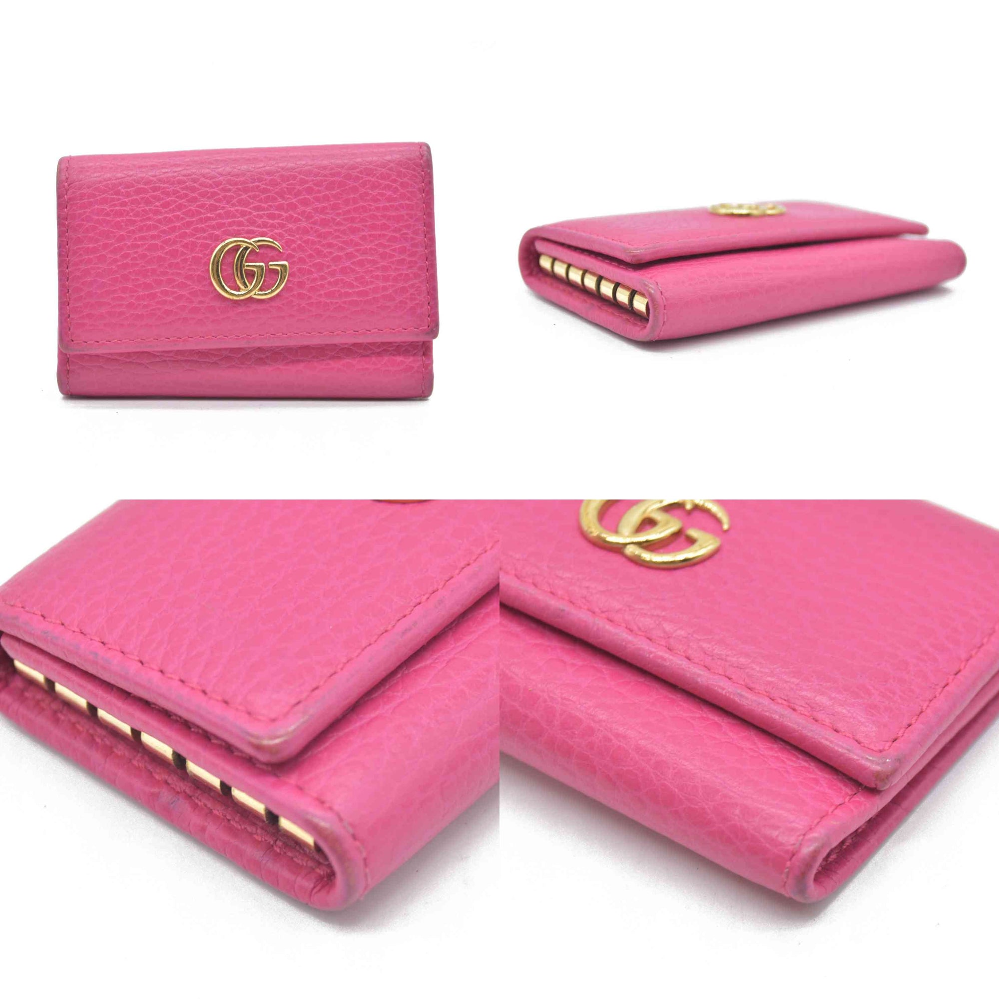 $480 Gucci Dollar Calfskin GG Marmont 6 Key Holder Pink Auction
