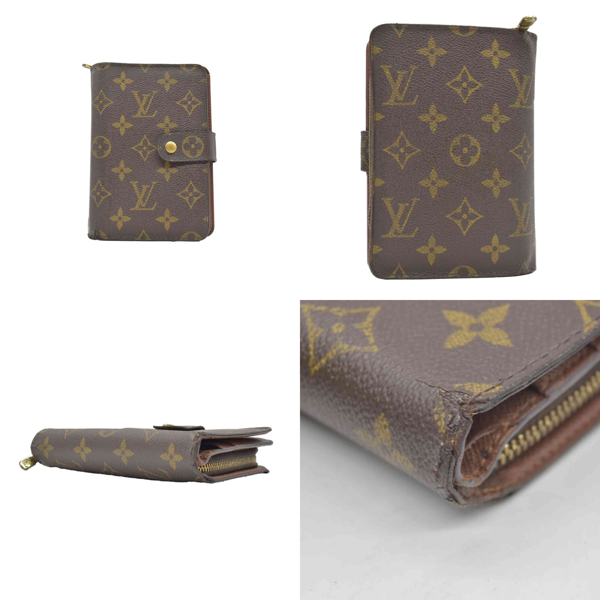 $750 Louis Vuitton Monogram Porte Papier Zippe Bifold Wallet Brown 10020017
