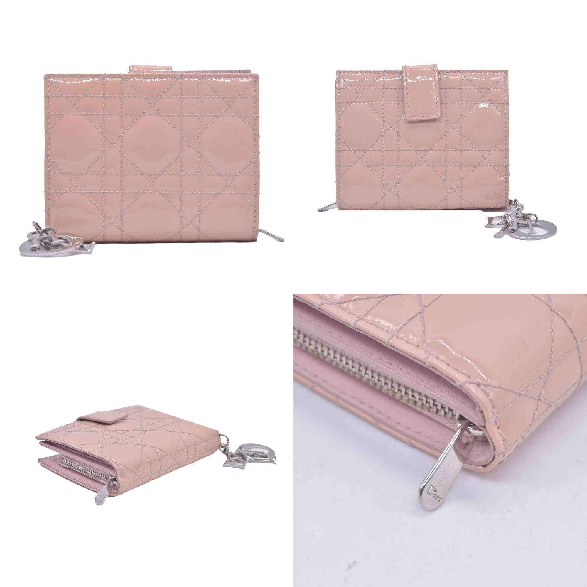 $700 CHRISTIAN DIOR Patent Cannage Lady Dior Lotus Wallet Pink CONSIGNMENT