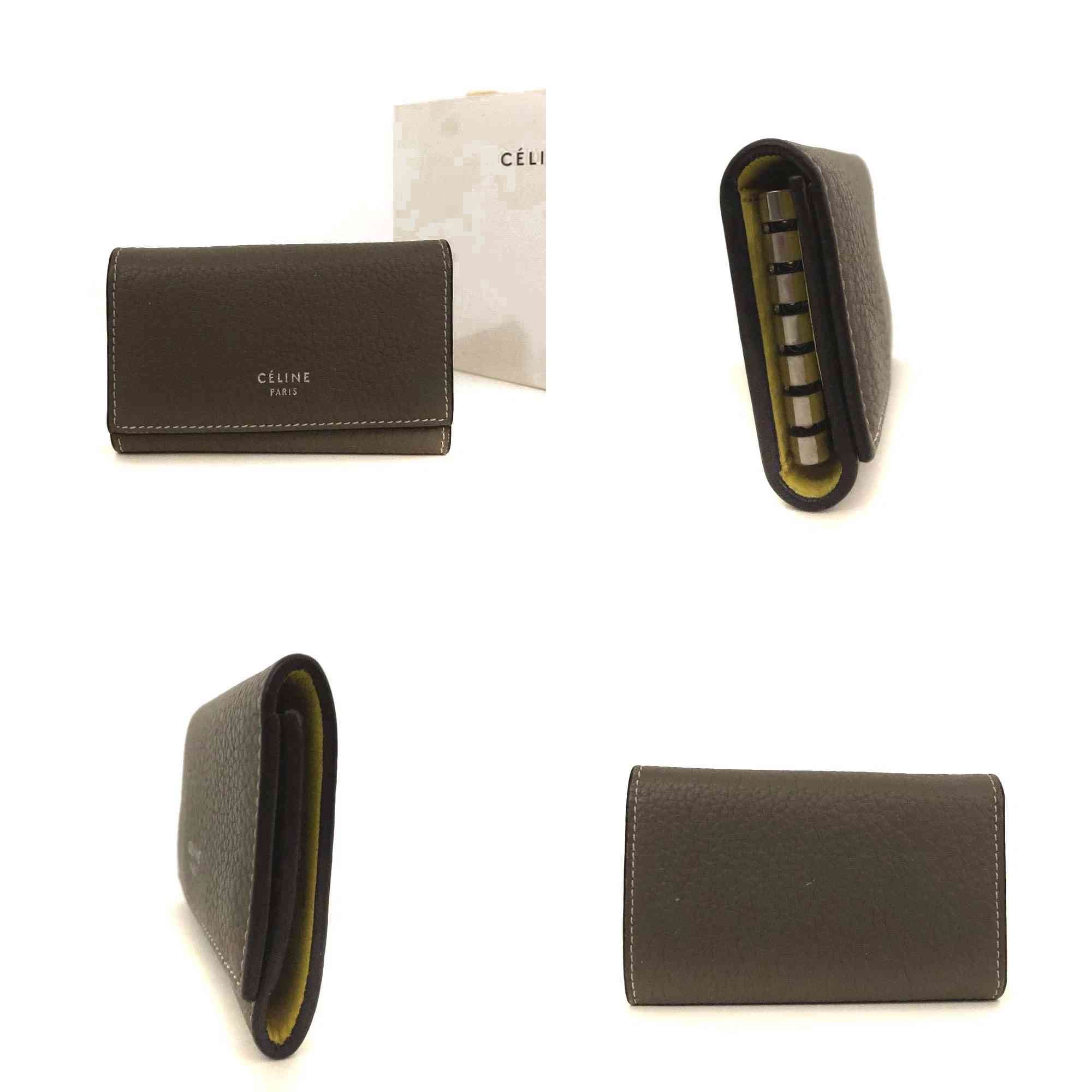 $490 CELINE Logo Leather 6 Ring Key Case Gray