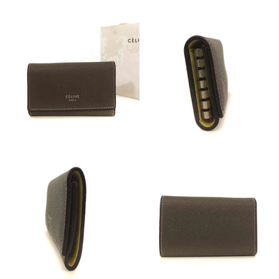 $490 CELINE Logo Leather 6 Ring Key Case Gray