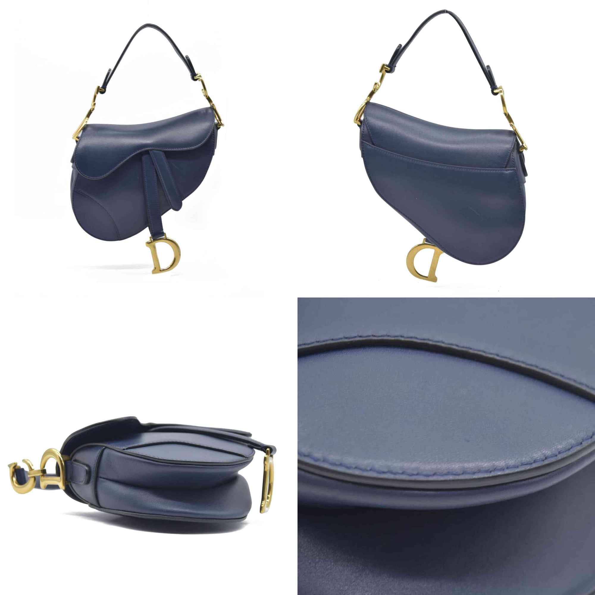 $2750 Christian Dior 2018 Mini Smooth Calfskin Saddle Bag satchel Navy