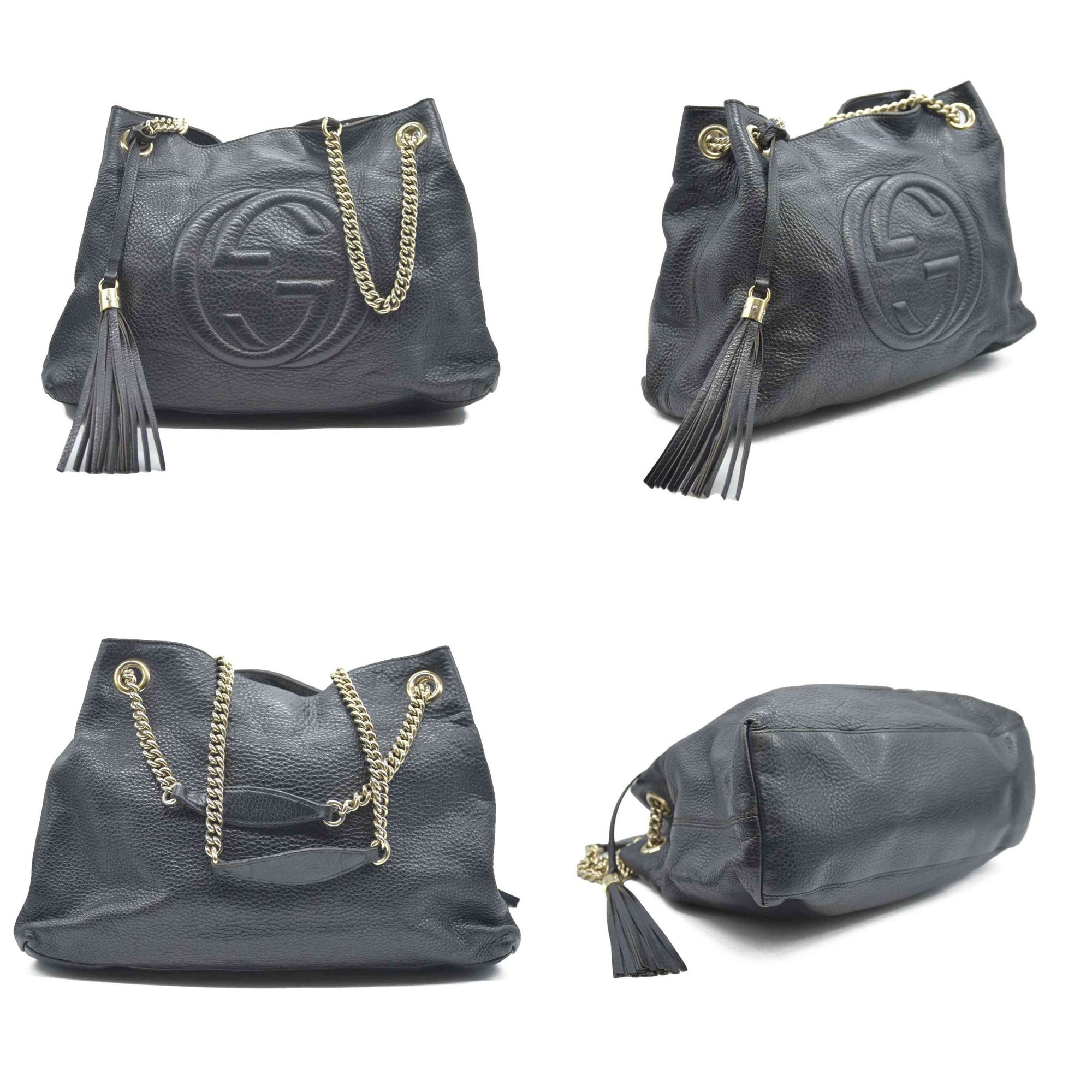 Gucci Pebbled Calfskin Medium Soho Chain Shoulder Bag Black