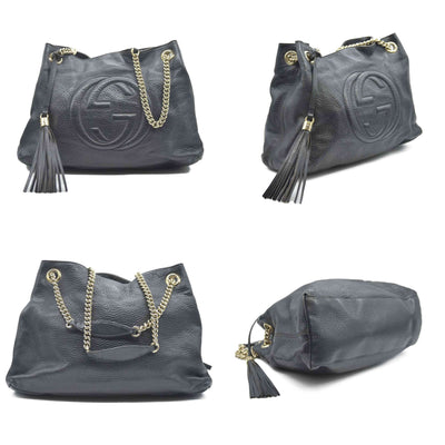 Gucci Pebbled Calfskin Medium Soho Chain Shoulder Bag Black