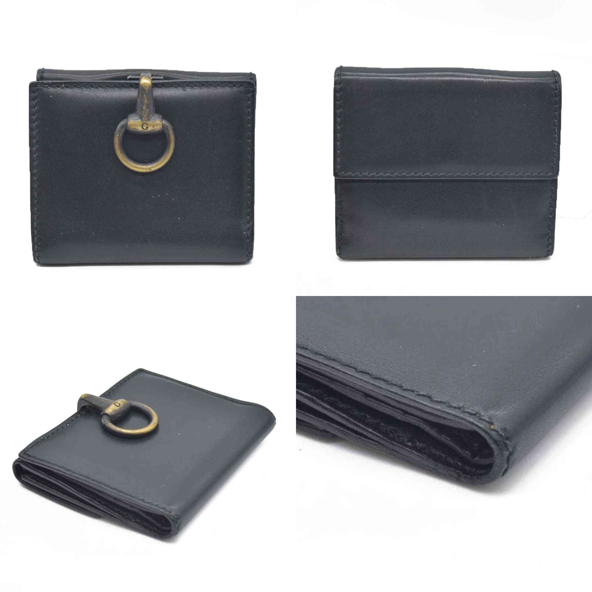 $590 Gucci Vintage Horsebit Bifold Wallet Leather Black