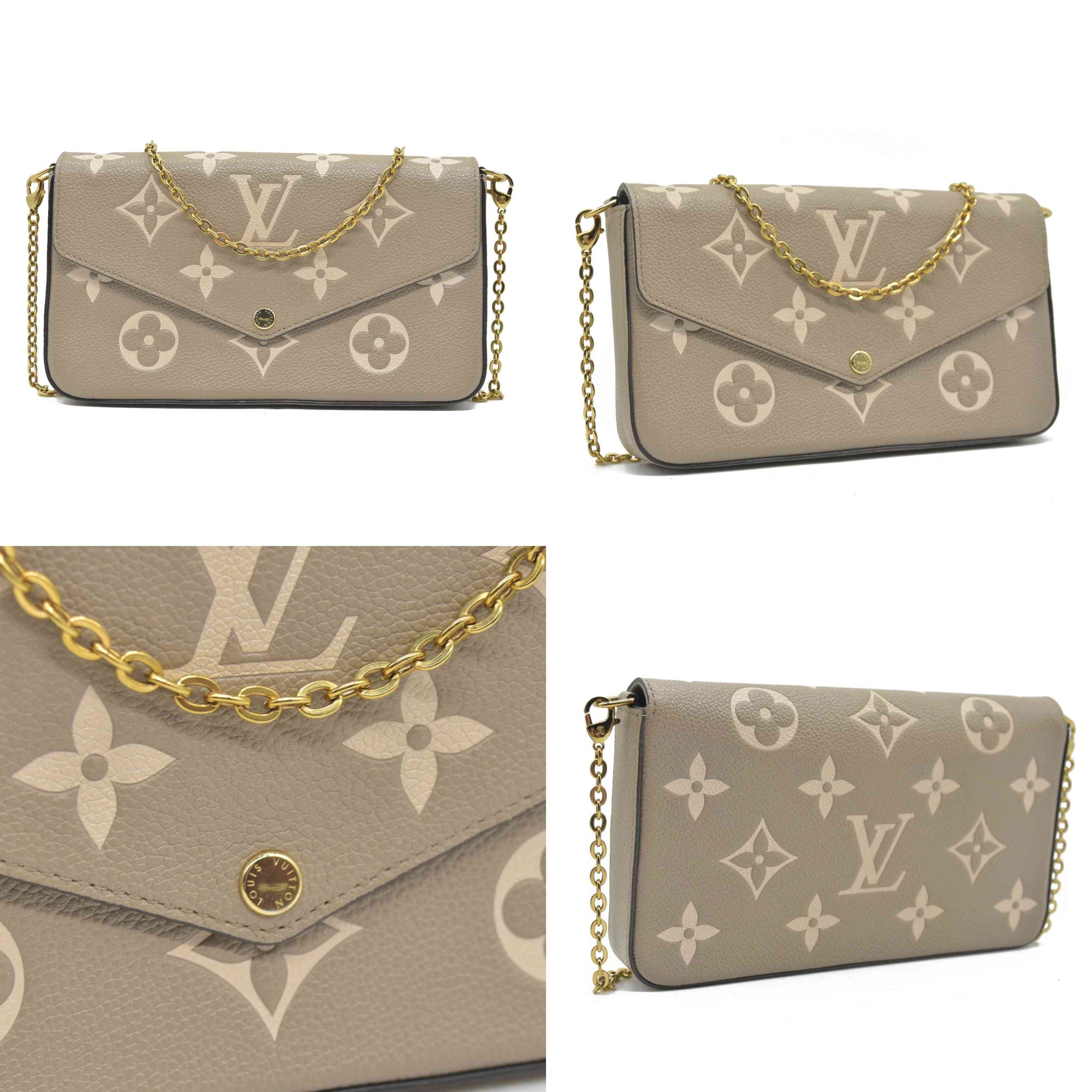 $1890 Louis Vuitton Empreinte Monogram Giant Felicie Pochette Tourterelle Creme
