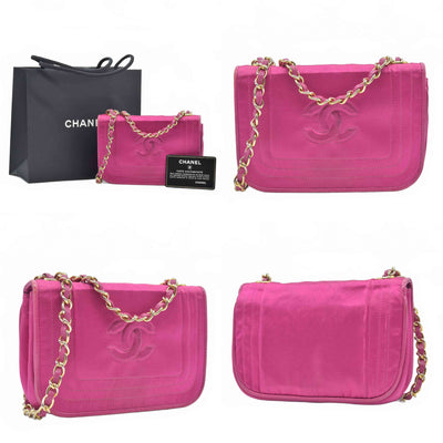 $3500 1986-1988 Chanel Vintage Coco Mark Satin Chain Shoulder Bag Pink