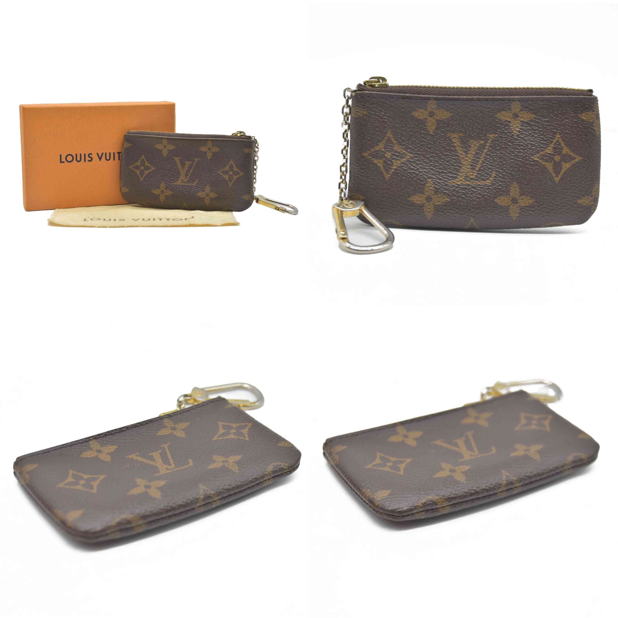 AUCTION $345 Louis Vuitton Monogram Pochette Cles Wallet Coin Purse Brown