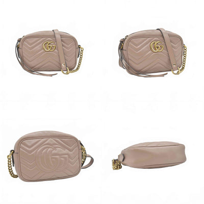$1800 Gucci Calfskin Matelasse Mini GG Marmont Chain Shoulder Bag Porcelain Rose