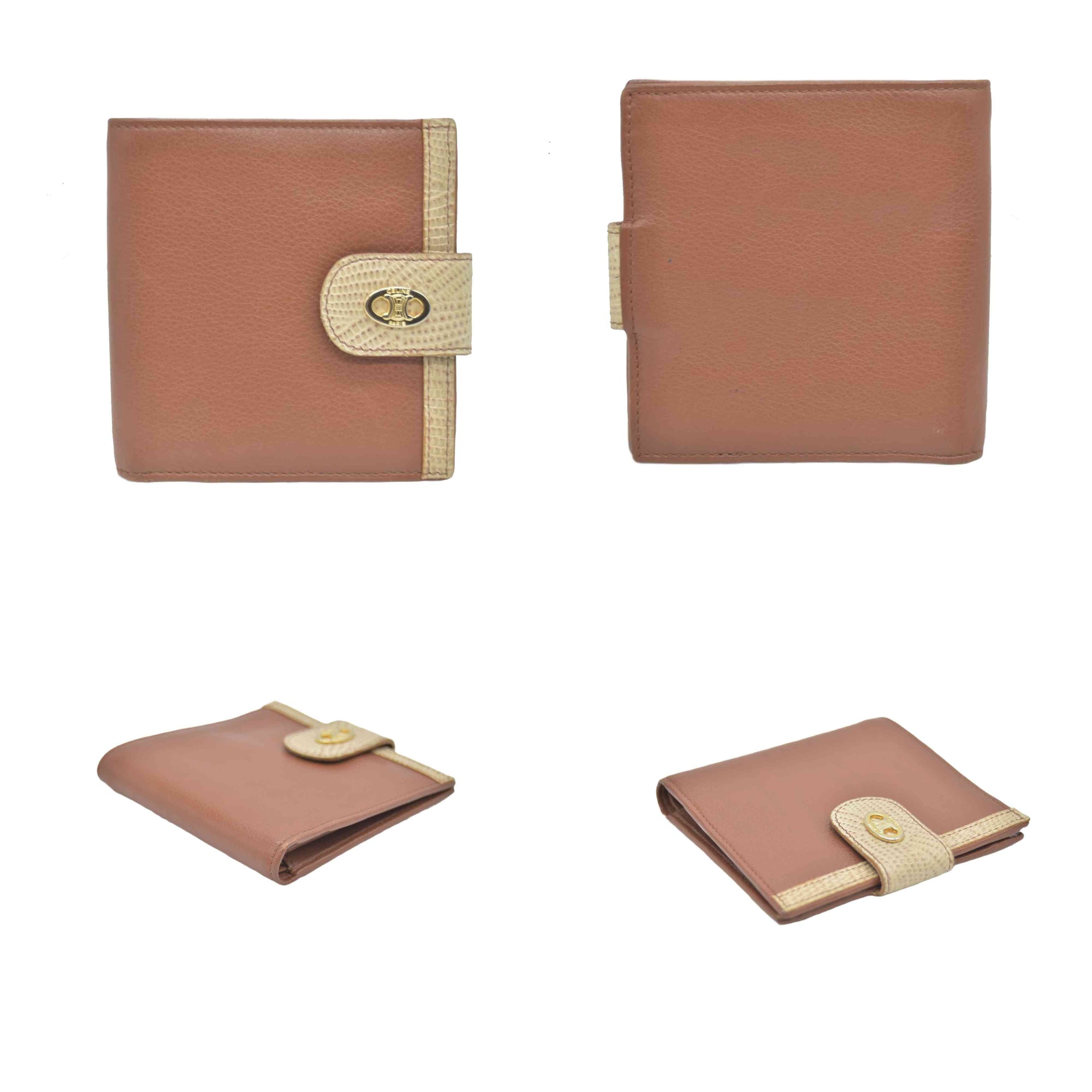 $690 CELINE Triomphe Leather Bifold Compact Wallet CONSIGNMENT