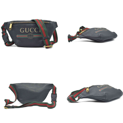 $1290 Gucci Grained Calfskin Small Logo Belt Bag Black
