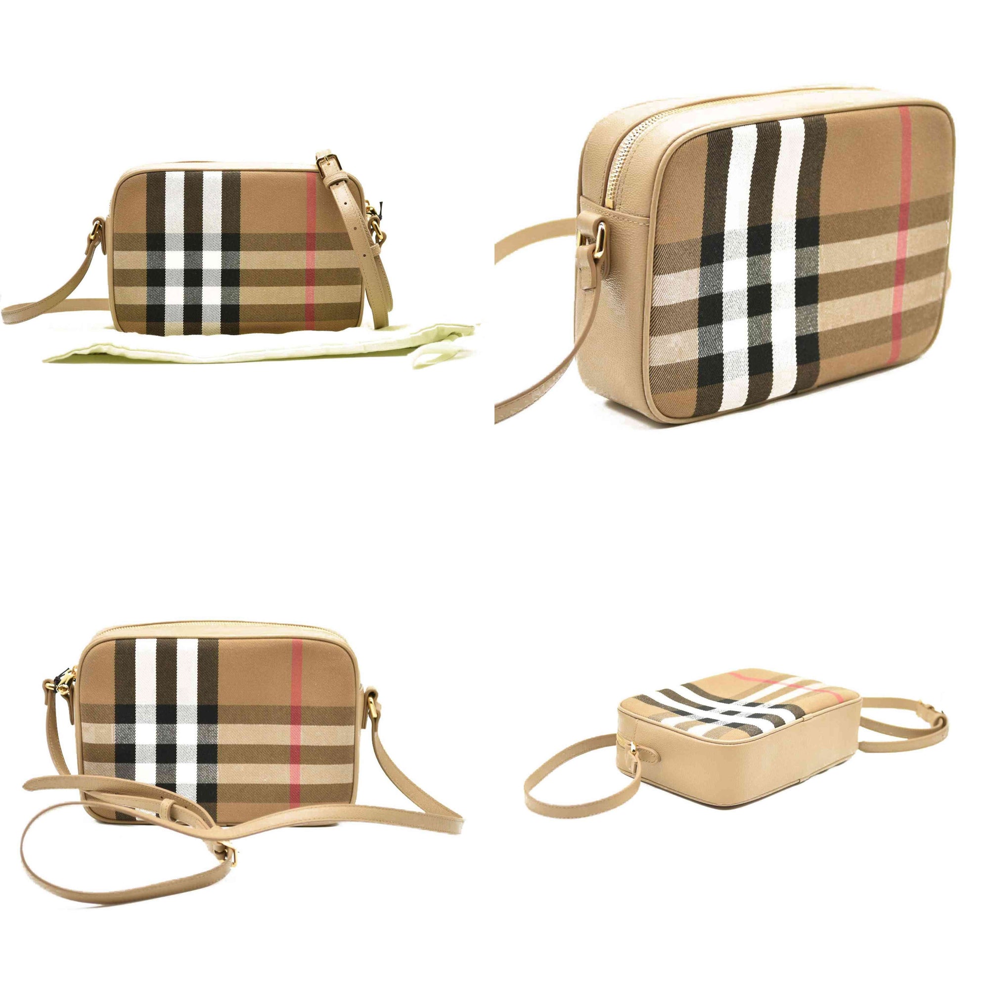 Burberry Calfskin Vintage Check Small Camera Bag Archive Beige