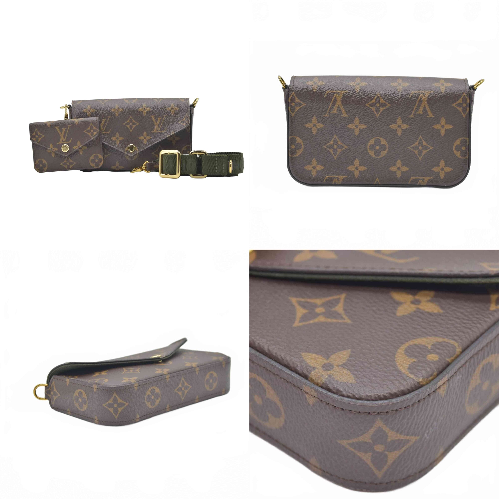 $1760 RFID Louis Vuitton  Monogram Felicie Strap & Go Kaki