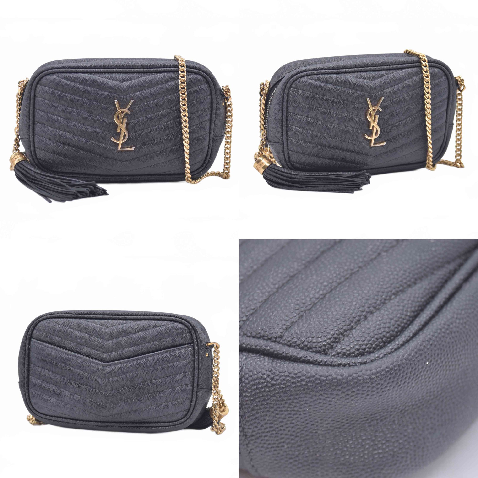 $1800 2022 Saint Laurent Grain De Poudre Matelasse Monogram Mini Lou Camera Bag Black 10021089