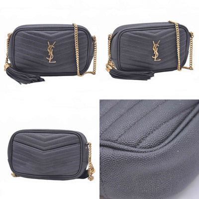 $1800 2022 Saint Laurent Grain De Poudre Matelasse Monogram Mini Lou Camera Bag Black 10021089