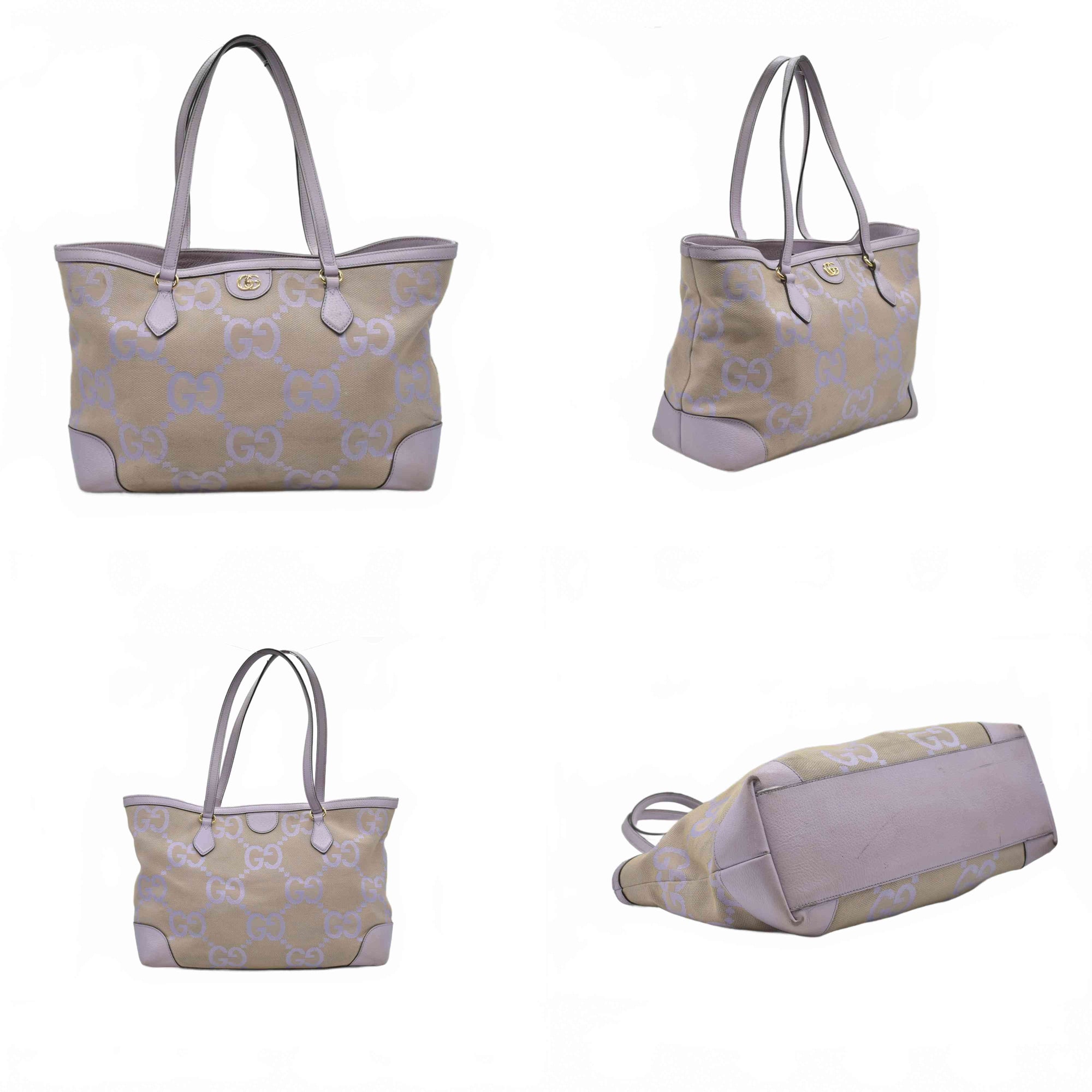 $2350 Gucci Monogram Jumbo GG Textured Dollar Calfskin Medium Ophidia Shopping Tote Beige Lapis