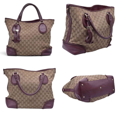 $1250 GUCCI GG Canvas Medium Marcie Tassel Tote Bag Beige Burgundy CONSIGNMENT 10021551