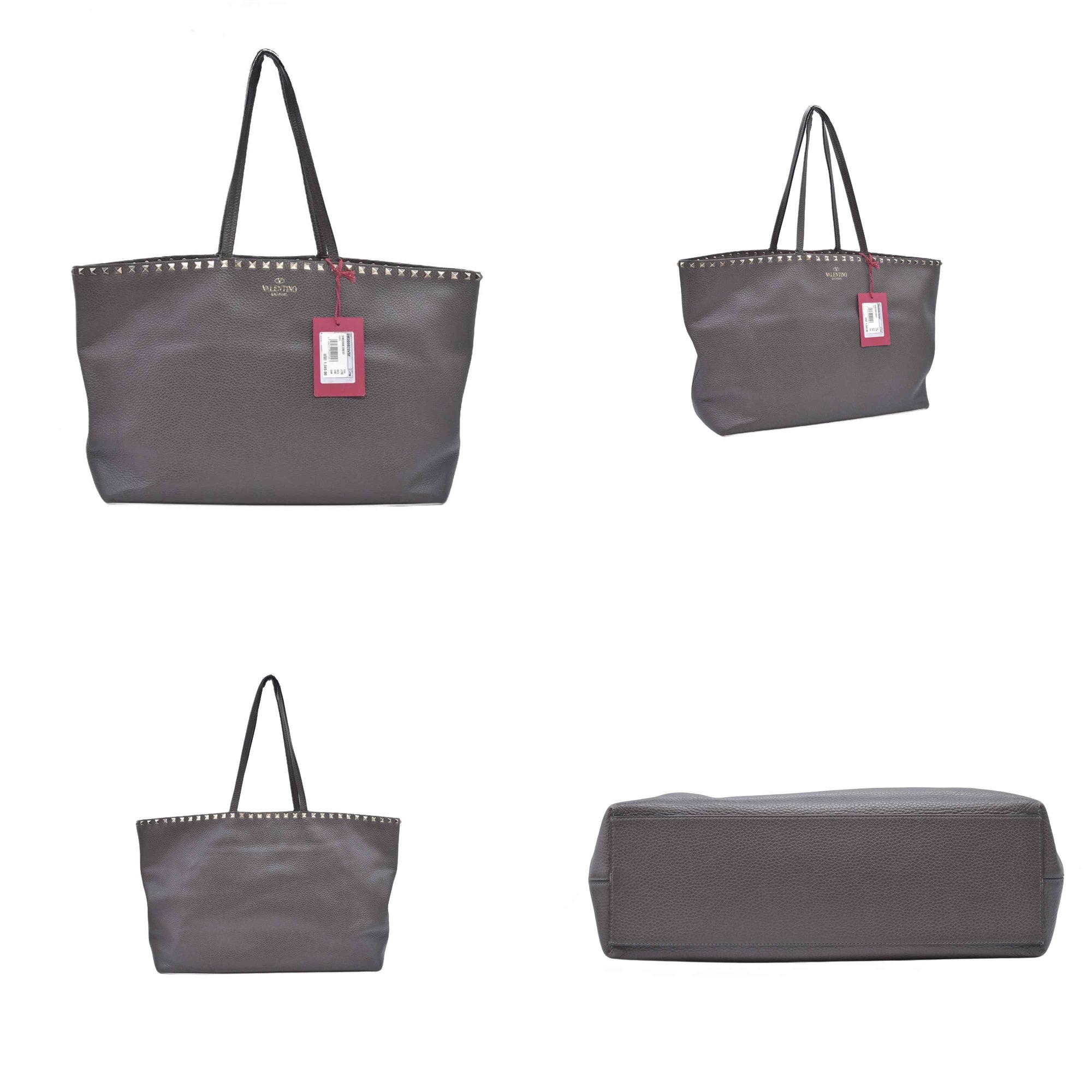 $1850 Valentino Garavani Grained Calfskin Small Rockstud Shoulder Tote Grey 10020672