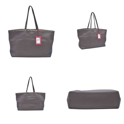 $1850 Valentino Garavani Grained Calfskin Small Rockstud Shoulder Tote Grey 10020672