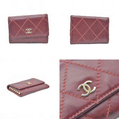 $750 2004 Chanel Calfskin Wild Stitch 6 Key Ring Holder Burgundy 10019940