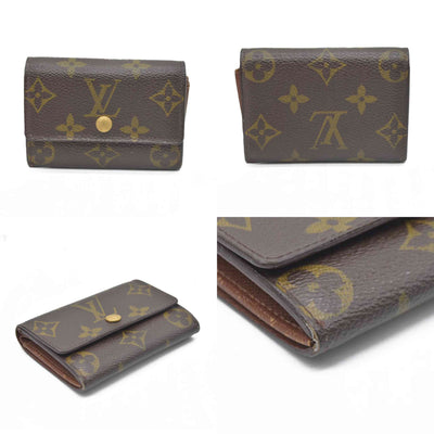 $345 Louis Vuitton Monogram Porte Monnaie Plat Coin Purse Wallet Brown MI0065