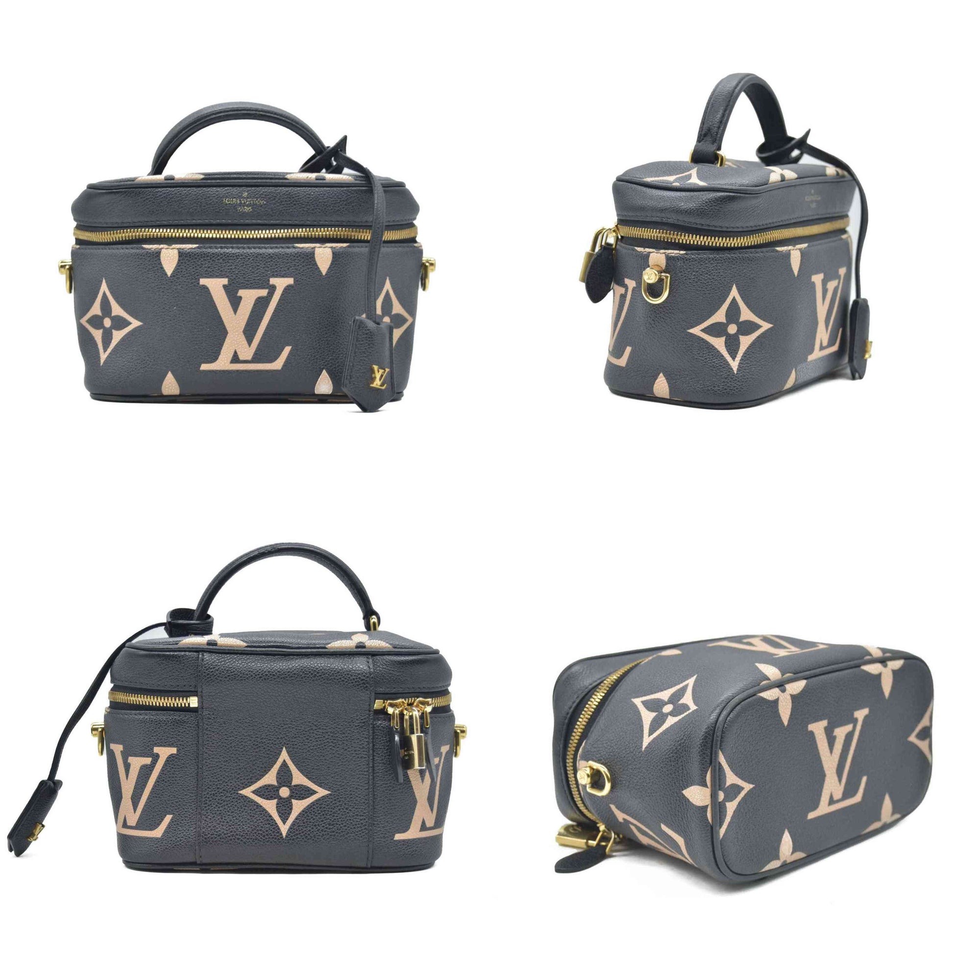 $3250 2021 Louis Vuitton Empreinte Monogram Giant Vanity PM Black Beige FP1201