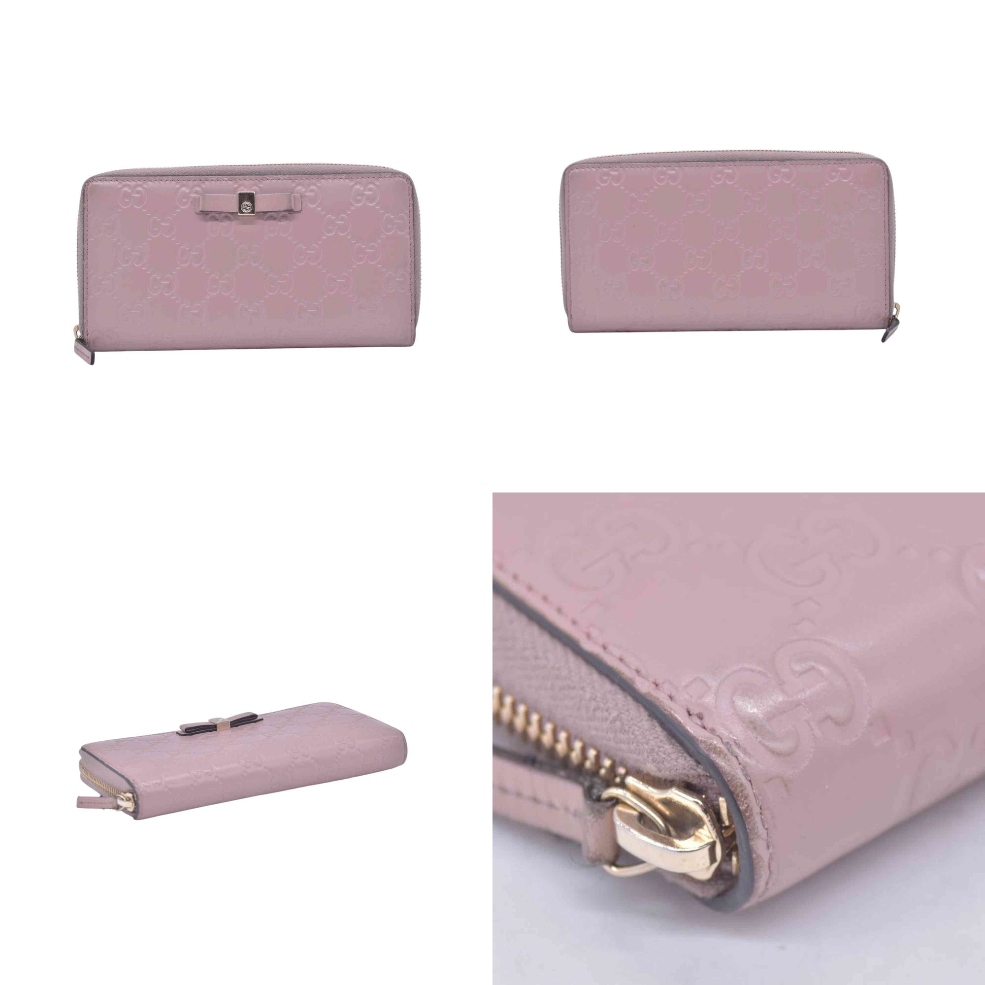 $730 Gucci Guccissima Bow Zip Around Wallet CONSIGNMENT 10021229