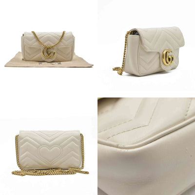 Gucci Super Mini Marmont Leather Shoulder Bag White GG Crossbody $1400