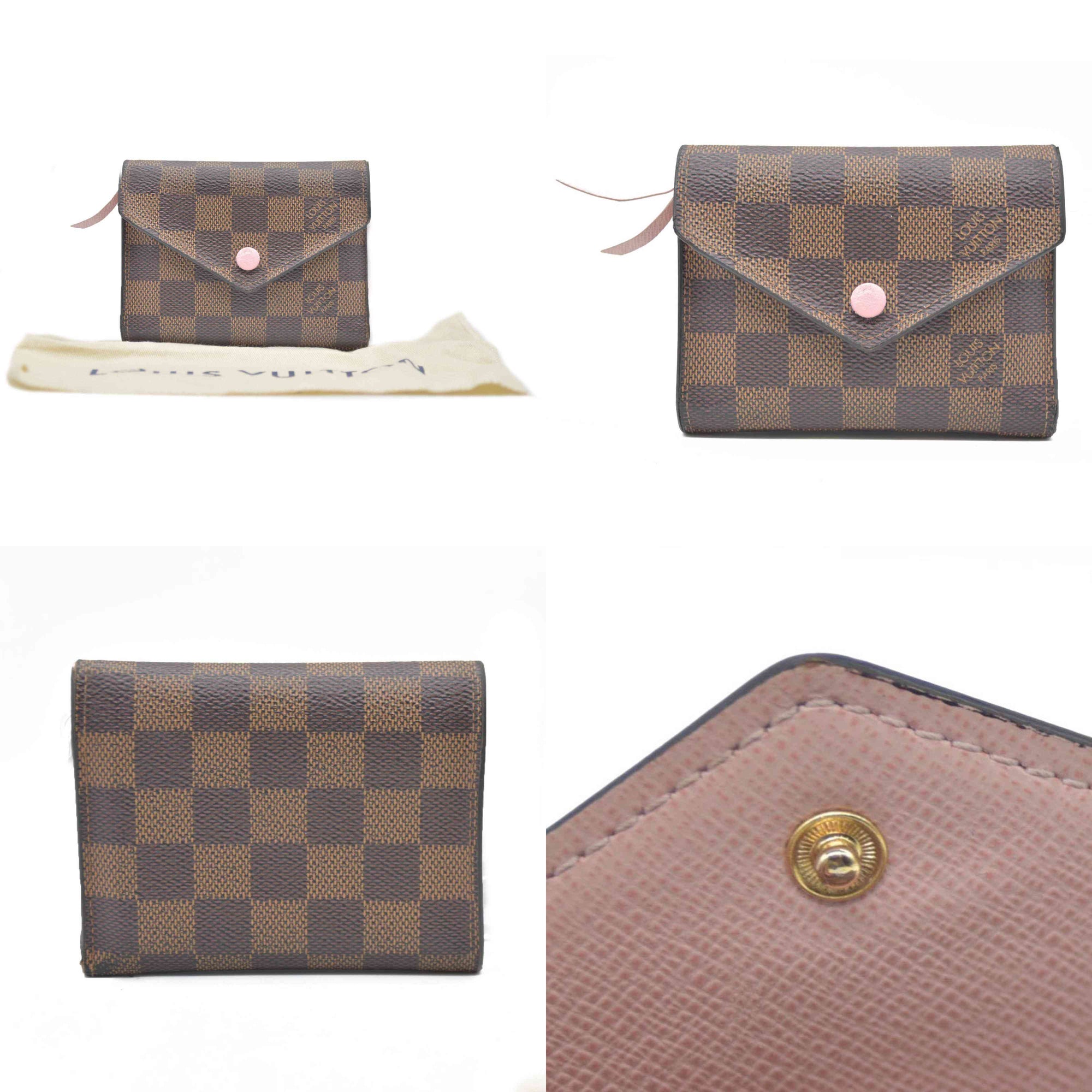 $605 Louis Vuitton Damier Ebene Victorine Wallet Rose Ballerine