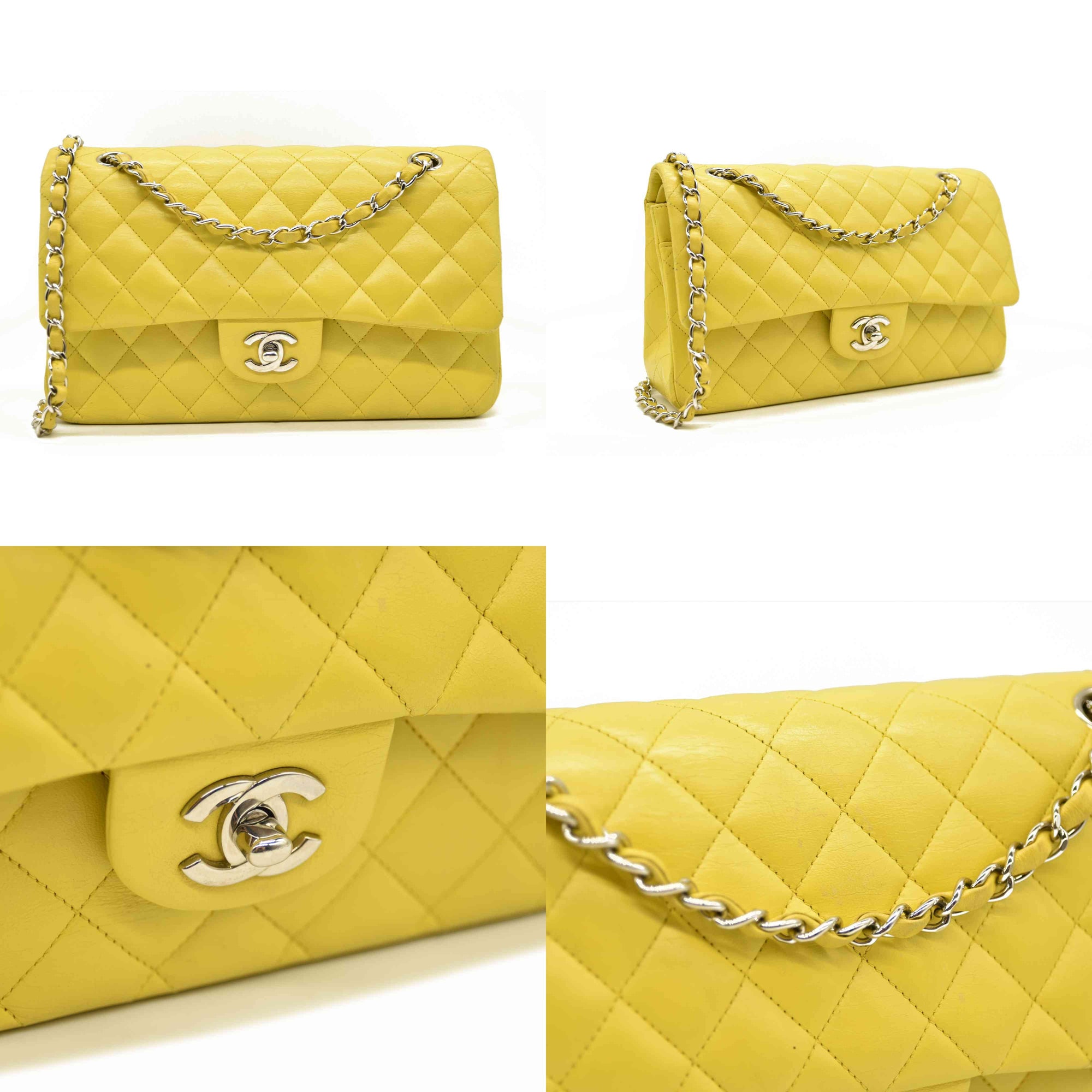 $11300 Chanel Lambskin Quilted Medium Double Flap Yellow CONSIGNMENT