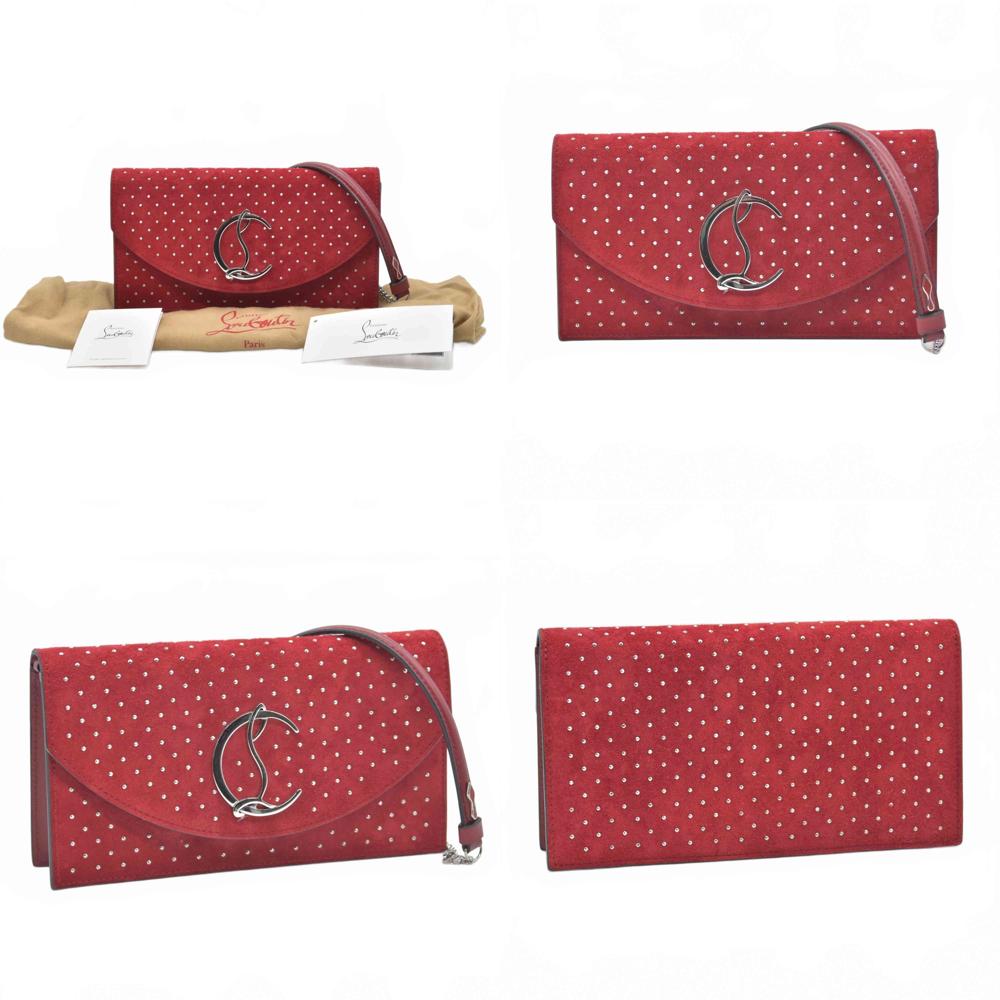 $1290 Christian Louboutin Loubi54 Clutch Red Suede Polka Dot Print