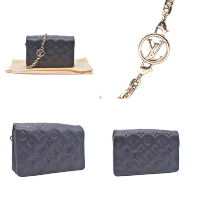 $3150 RFID Louis Vuitton Lambskin Embossed Monogram Pochette Coussin Black 10020669