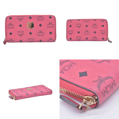 $430 MCM Coral Pink Monogram Logo Zip Around Long Wallet CONSIGNMENT 10021461