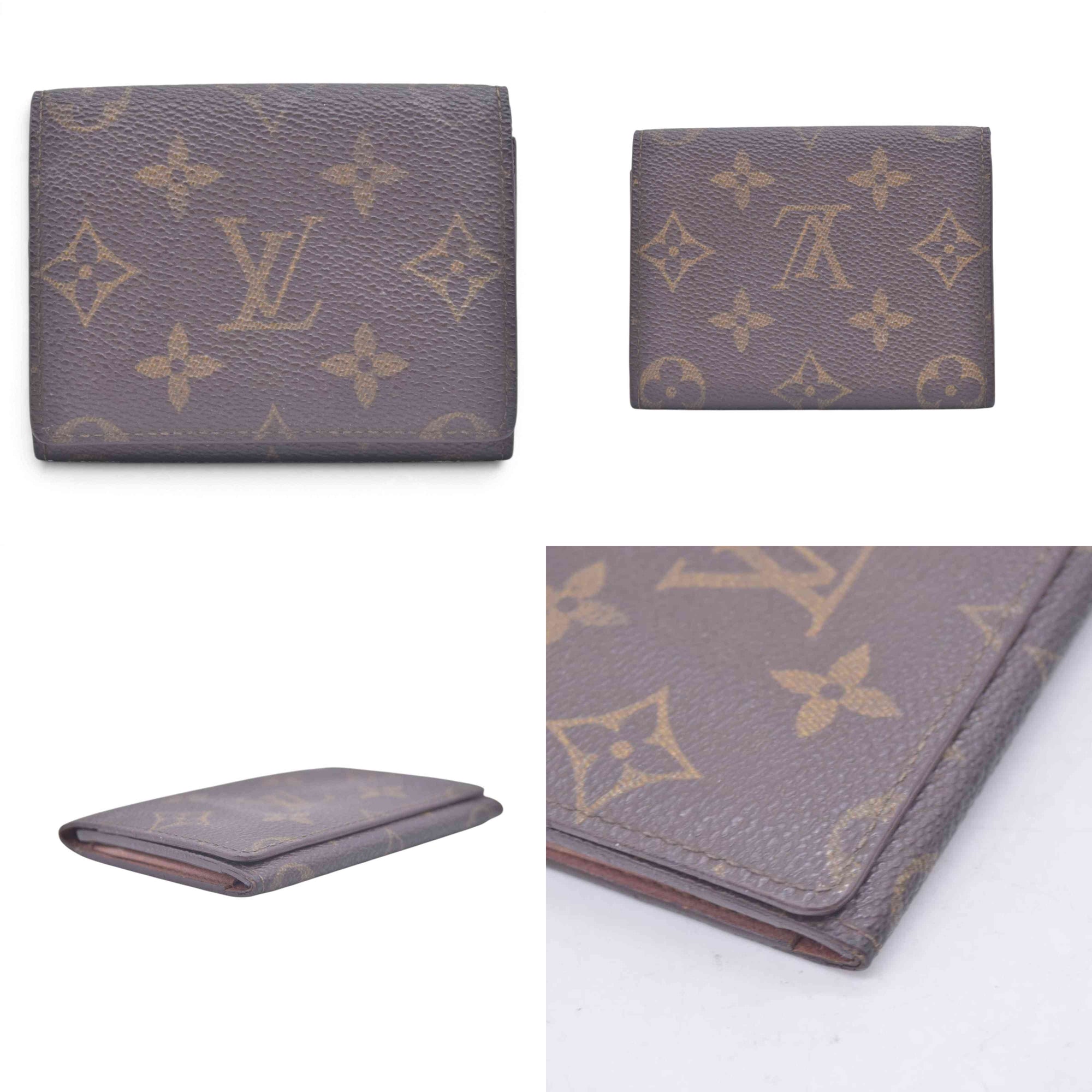 $320 LOUIS VUITTON Monogram Enveloppe Carte de Visite Card Holder Wallet Brown CONSIGNMENT 10021448