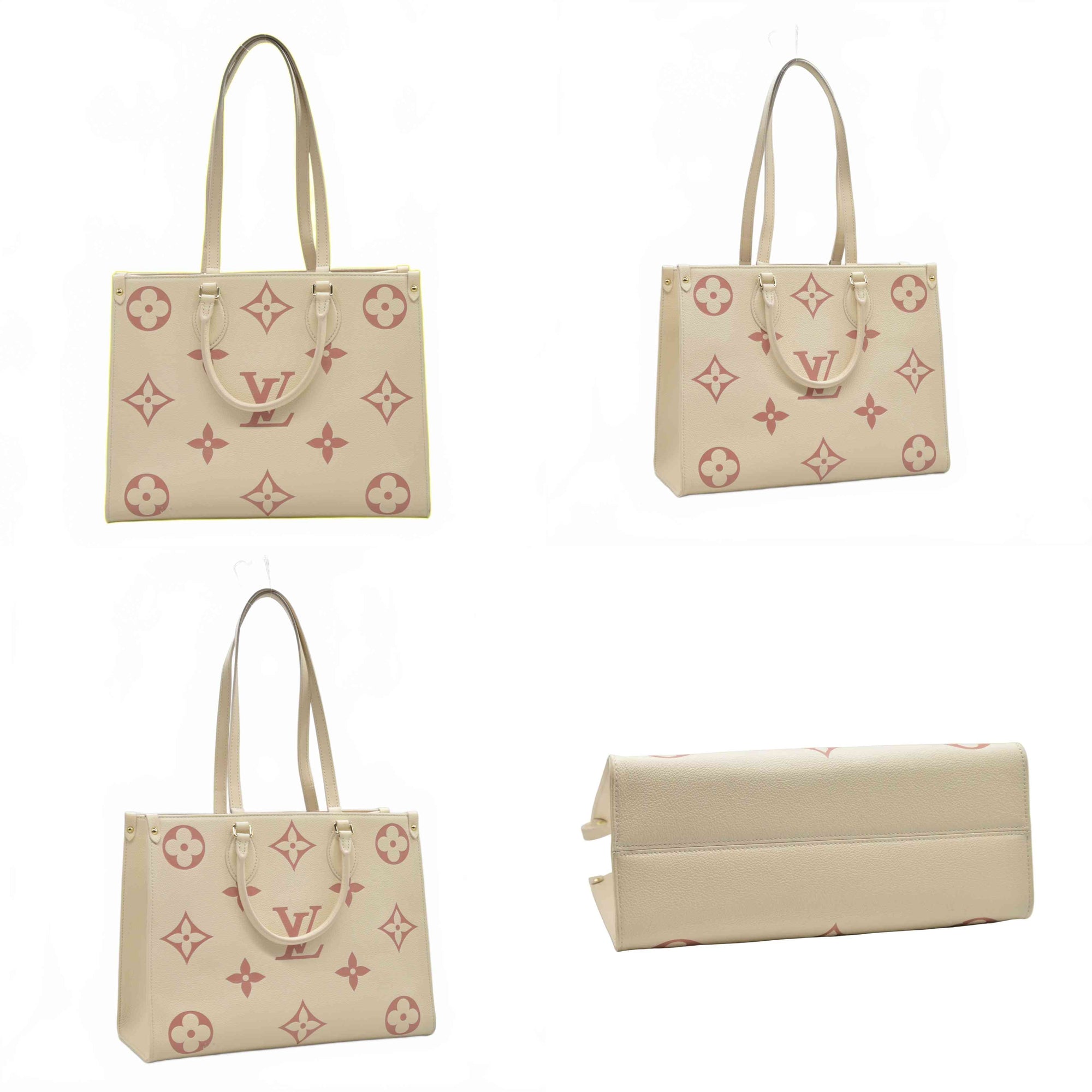 $3500 Louis Vuitton Rose Trianon/Creme Monogram Giant Empreinte Leather Onthego MM Bag