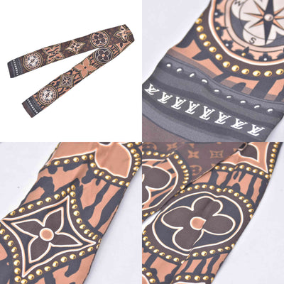 $270 LOUIS VUITTON Silk Monogram Wild At Heart Bandeau Scarf Brown Beige CONSIGNMENT 10021424