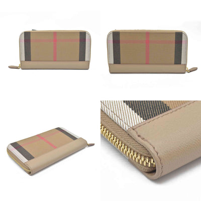 $680 CONSIGNMENT Burberry Vintage Check Cotton & Leather Zip-Around Wallet