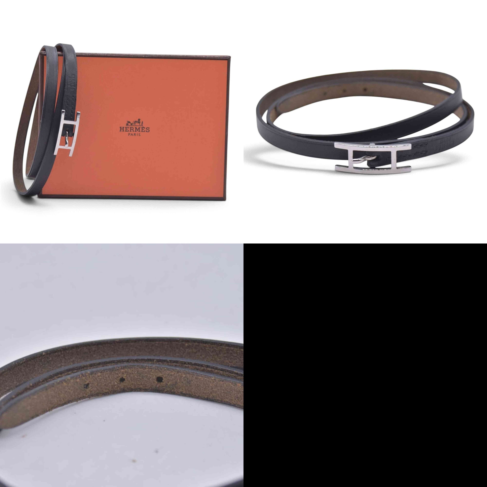 $390 HERMÈS Box Calf Behapi Double Tour Bracelet Black CONSIGNMENT 10021595