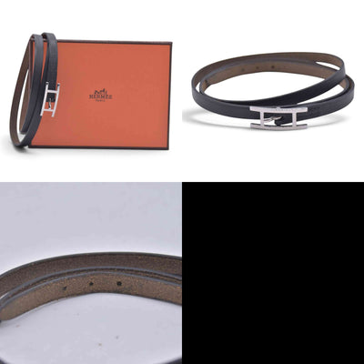 $390 HERMÈS Box Calf Behapi Double Tour Bracelet Black CONSIGNMENT 10021595