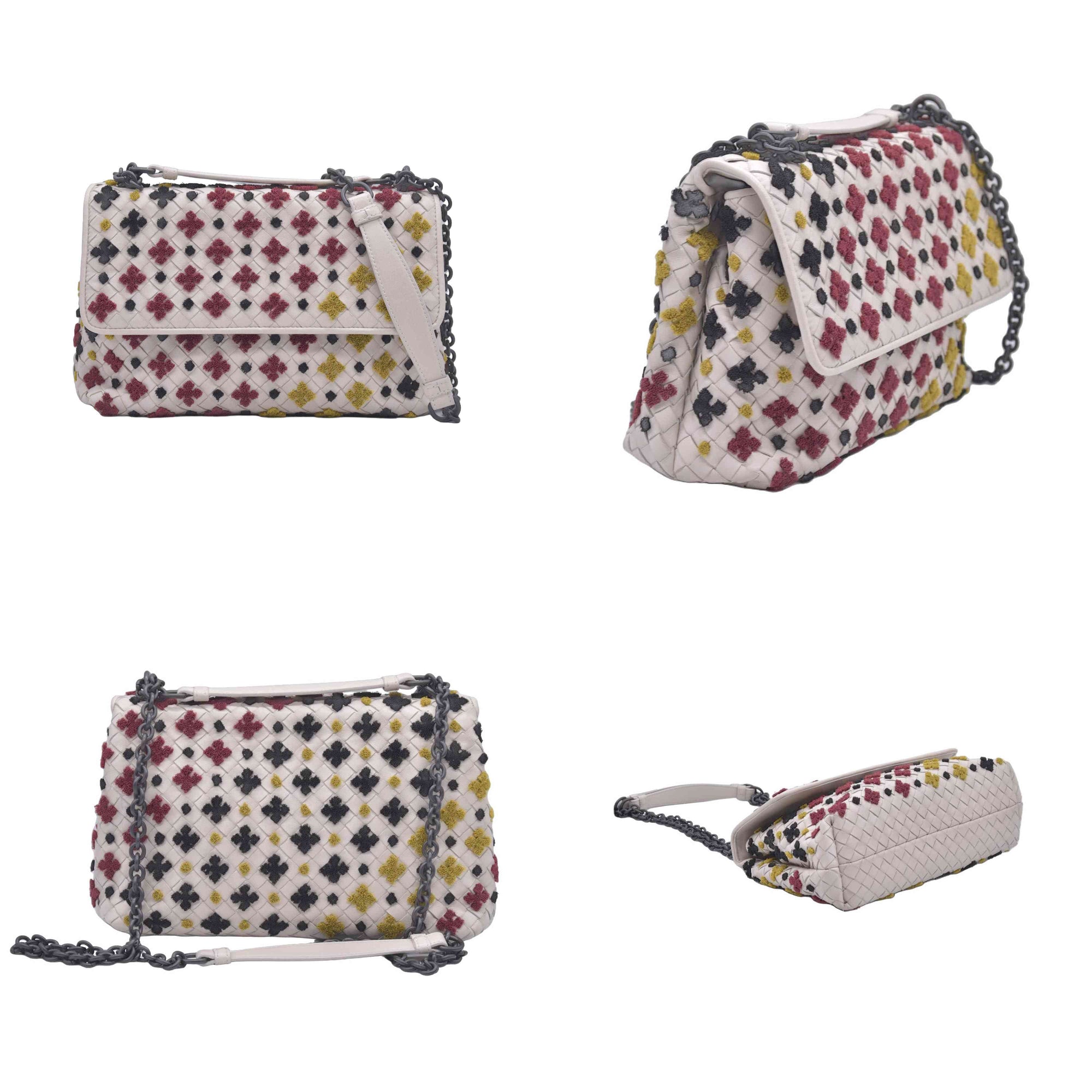 Bottega Veneta Nappa Intrecciato Embrooidered Mosaic Olimpia Shoulder Bag White Multicolor CONSIGNMENT